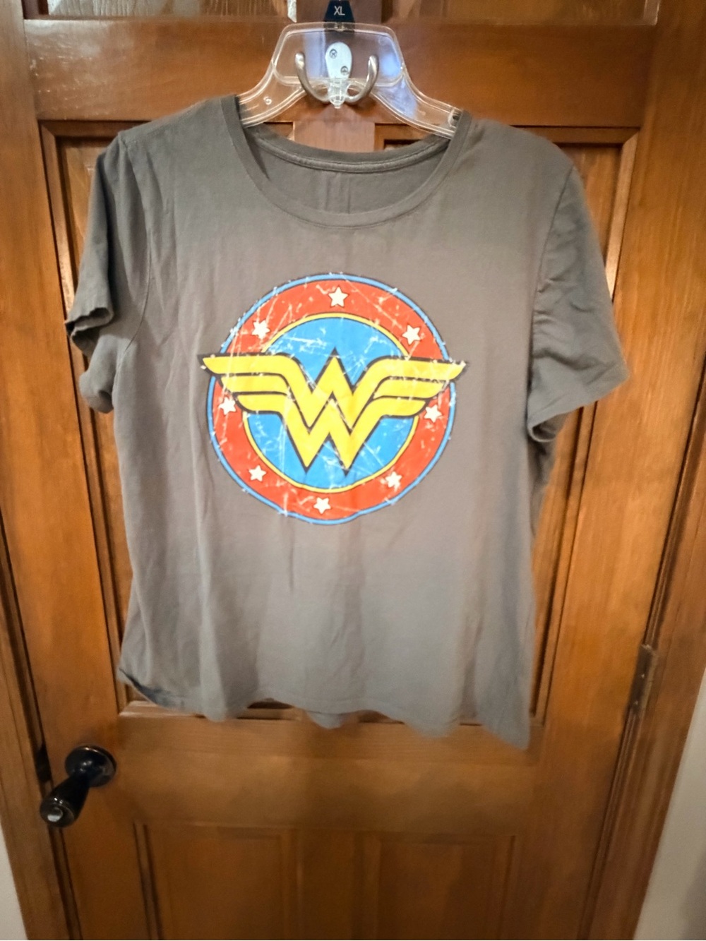 Gray Short Sleeve Tee with Yellow Wonder Woman Emblem